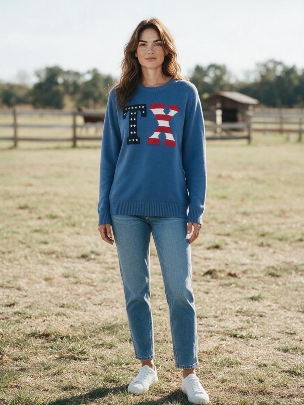 State of Mine Women's Texas Americana Blue Multi Sweater XL NWT TX-Flag Colors